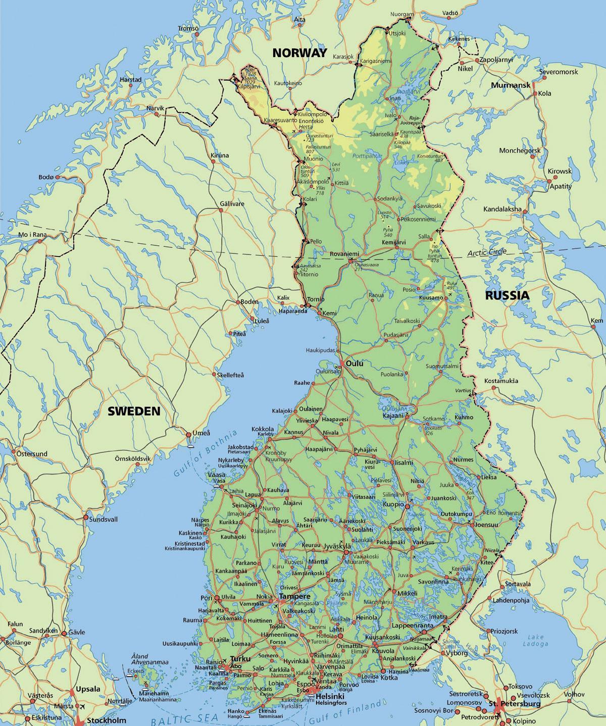 Mapa do círculo polar ártico, a Finlândia