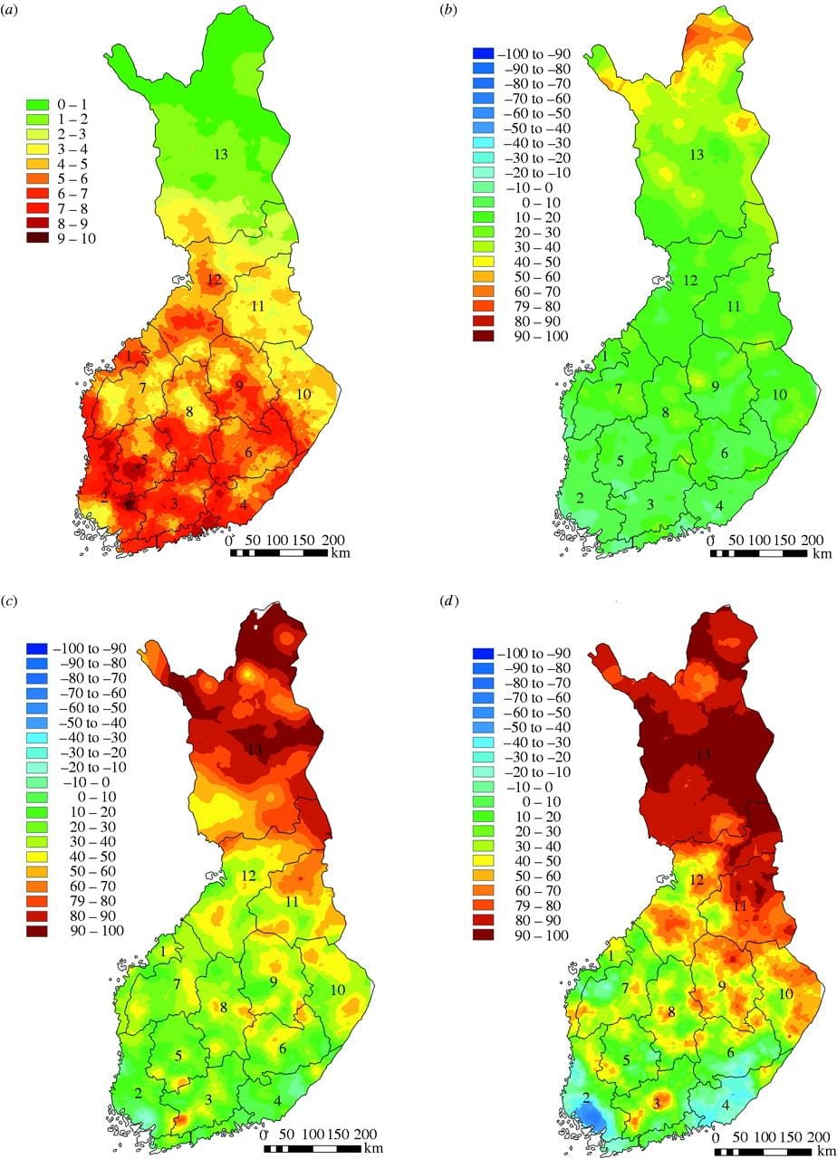 Mapa da Finlândia clima