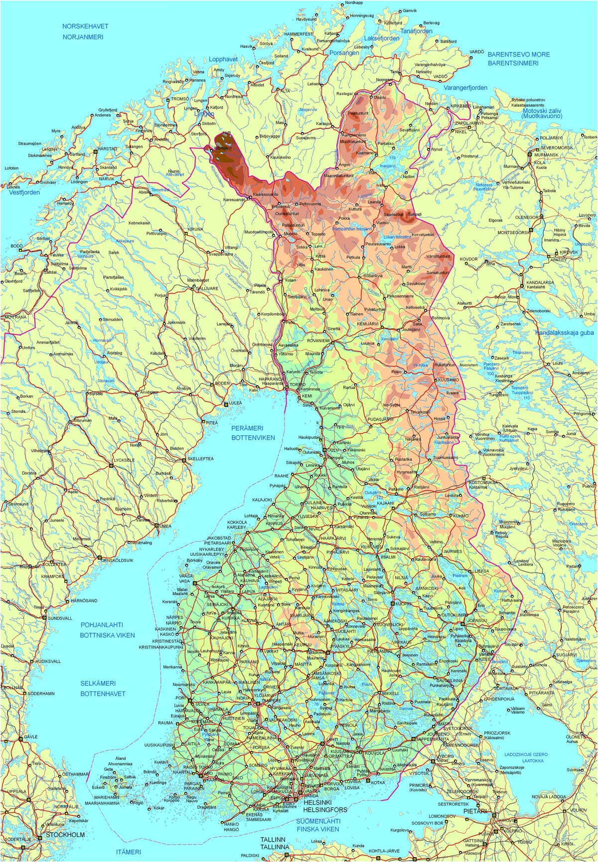 Mapa da Finlândia estrada