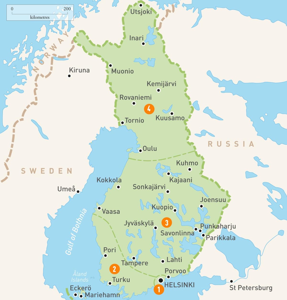 Mapa da Finlândia lagos