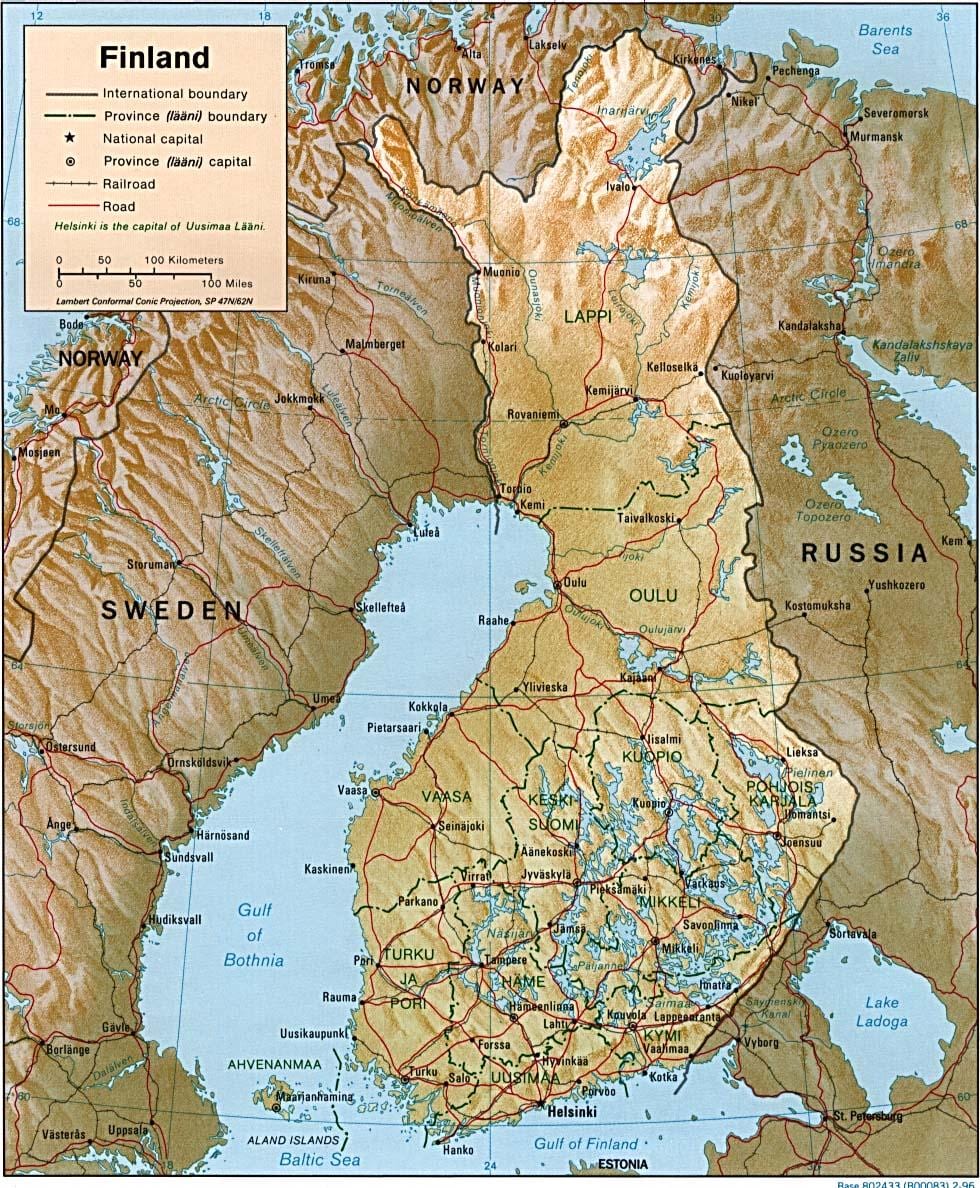 Mapa topográfico da Finlândia