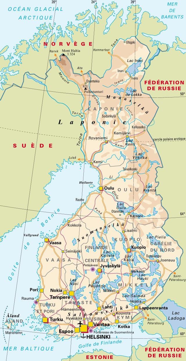 Mapa da Finlândia parques nacionais