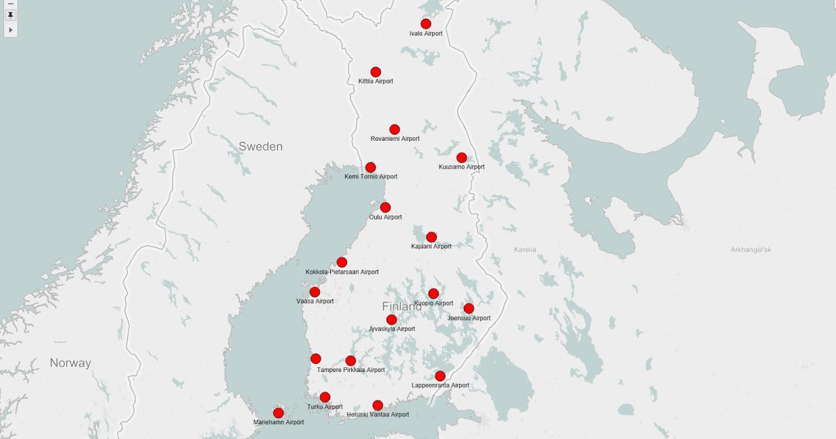 Mapa da Finlândia aeroportos