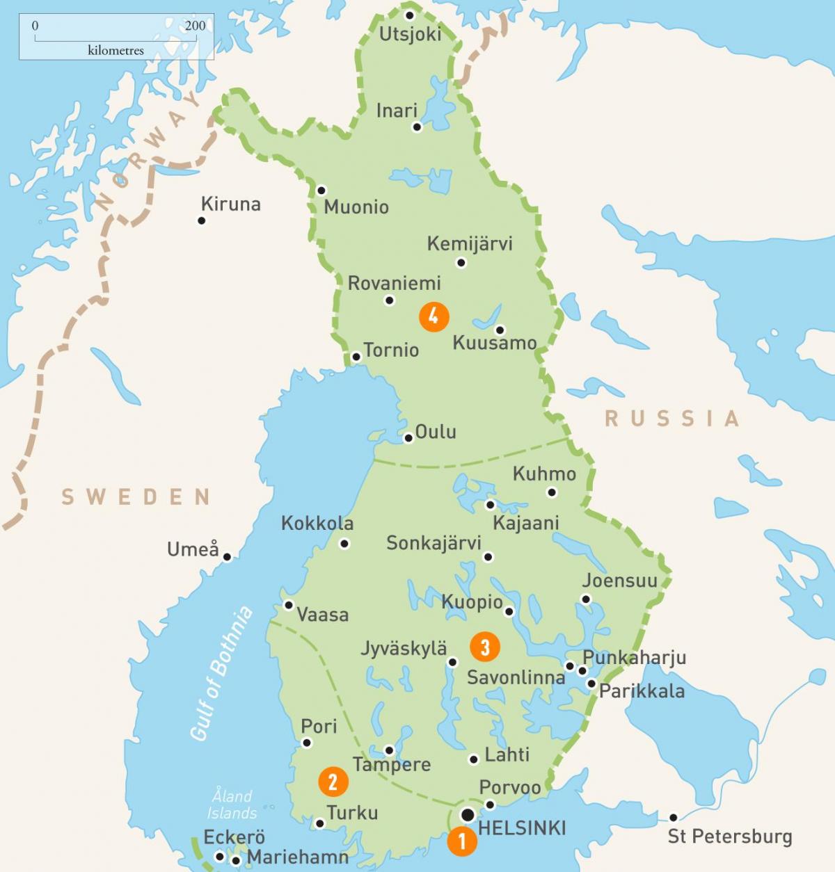 Mapa da Finlândia lagos