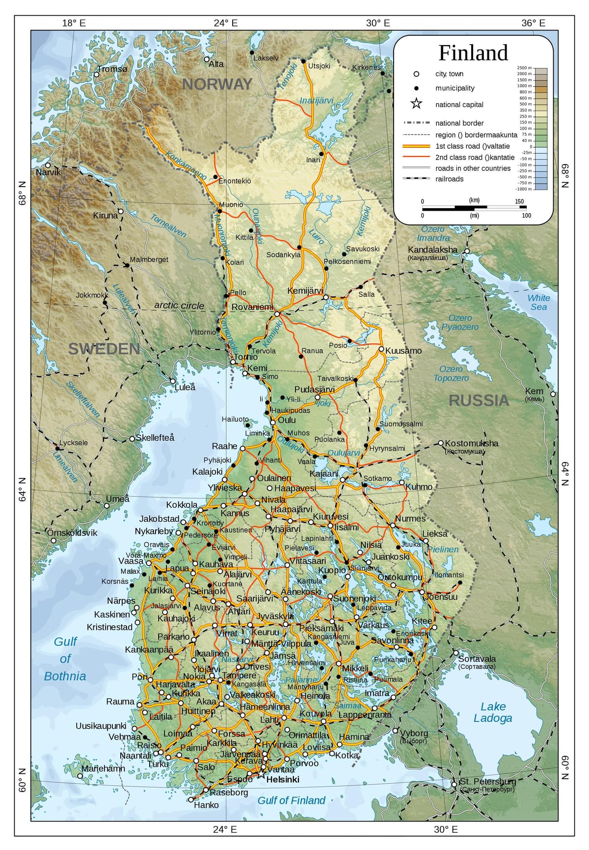 Mapa de física Finlândia