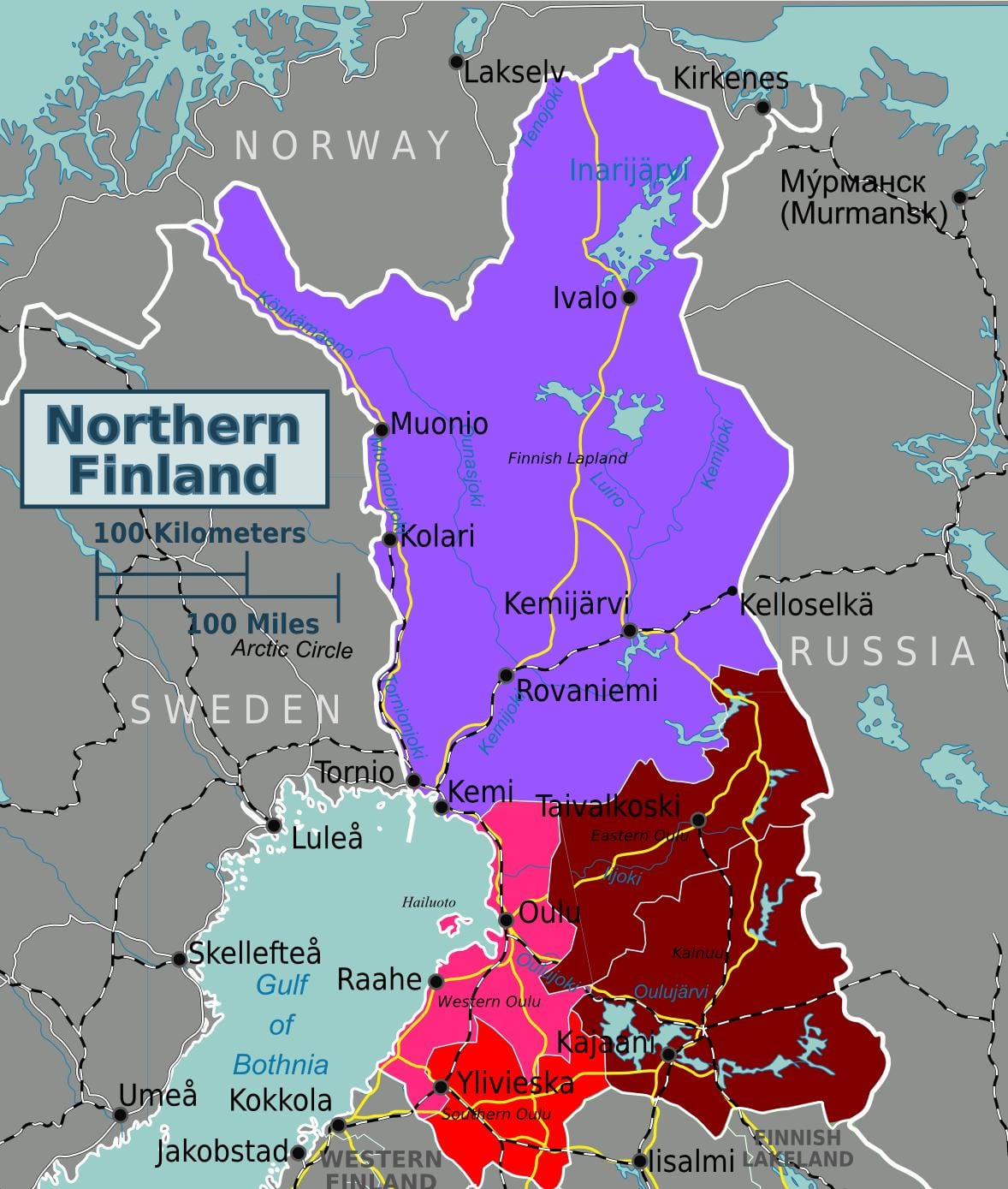 Mapa do norte da Finlândia