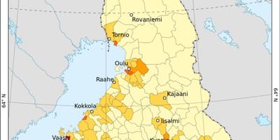 Finlândia densidade populacional mapa