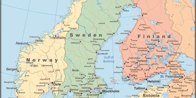 Mapa da Finlândia e países vizinhos